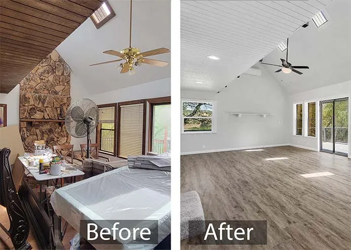 Cluttered living room before renovation